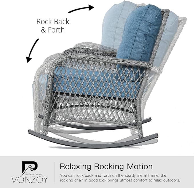 Patio Furniture Set 3 Pieces, Wicker Outdoor Rocking Bistro Set, Backyard or - Image 3