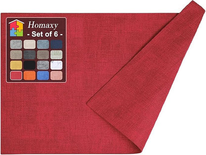 Homaxy Faux Leather Heat Resistant Placemats for Dining Table Set of 6, Waterproof Wipeable Washable PU Table Mats, Easy to Clean Anti-Slip Place Mats, 11.8" x 17", Red