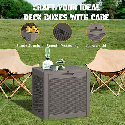 NUNU LAB 35 Gallon Outdoor Storage Box Waterproof, Outside Package Delivery Deck Boxes with Lockable Lid, Backyard Storage Bin For Garden Tools, Patio Cushions Accessories, Gray