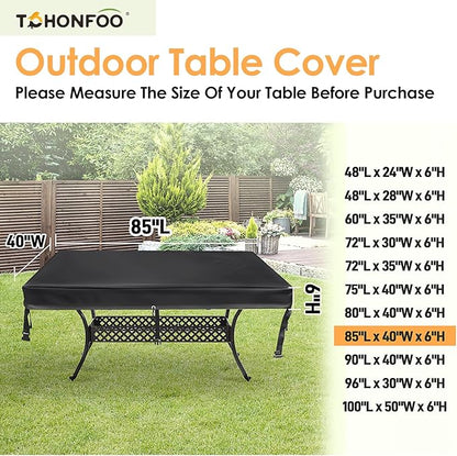 TOHONFOO Rectangular Patio Table Cover - Waterproof Anti-UV Outdoor Table Cover - Outdoor Patio Furniture Cover 85" L x 40" W x 6" H
