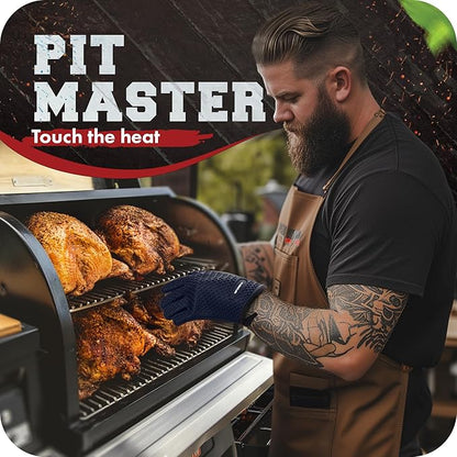 KITCHEN PERFECTION Silicone Smoker Oven Gloves - Extreme Heat Resistant BBQ Gloves - Handle Hot Food Right on Your Smoker Grill Fryer Pit | Waterproof Oven Mitts | Superior Value Set + 3 Bonuses