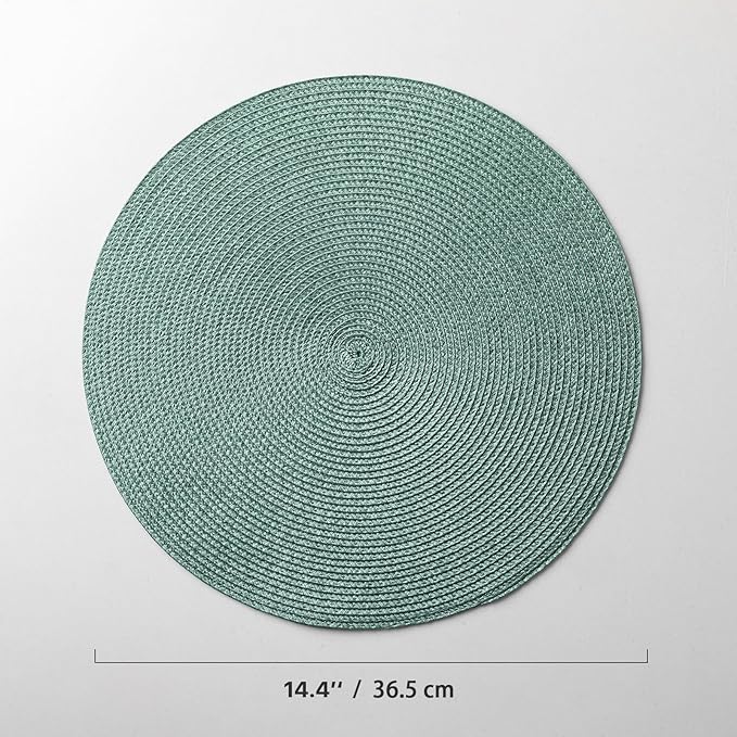Round Placemats Set of 4 Plastic Woven Placemats Washable Wipeable Table Mats for Dining Table Heat Resistant Non-Slip Circle Place Mats (Dusk Green)