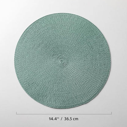 Round Placemats Set of 8 Plastic Woven Placemats Washable Wipeable Table Mats for Dining Table Heat Resistant Non-Slip Circle Place Mats (Dusk Green)