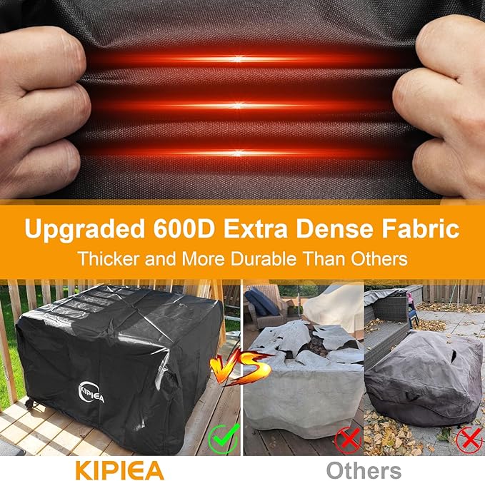 Kipiea Square Fire Pit Cover - Upgraded 600D Strong Tear Resistant, 100% Waterproof Fire Pit Table Cover, UPF 50+ Outdoor Firepit Cover Square Fading Resistant, 40" L x 40" W x 24" H