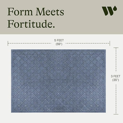 WaterHog Heavy Duty Doorway Mat, 3' x 5', Made in USA, Durable & Skid-Resistant Entryway Mat, Water-Trapping, Indoor/Outdoor Decorative Floor Covering, Cordova Collection, Bluestone