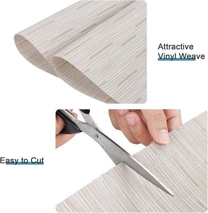 SHACOS Wedge Placemats for Small Round Table Set of 4 Woven Vinyl PVC Placemats Heat Resistant Wipeable Indoor Outdoor Table Mats (4, Beige)