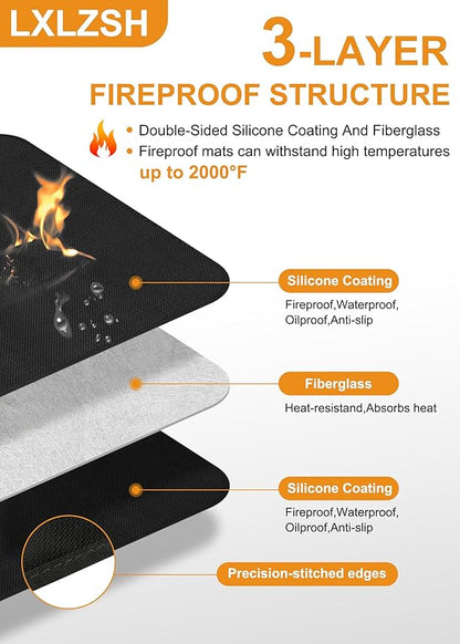 24×31 inches Heat Resistant Grill Mats for Countertop & Table, Fireproof Mats for Outdoor Grill, Portable Charcoal Grill, Gas Grill, Pizza Oven Compatible with Blackstone, Ninja, Black