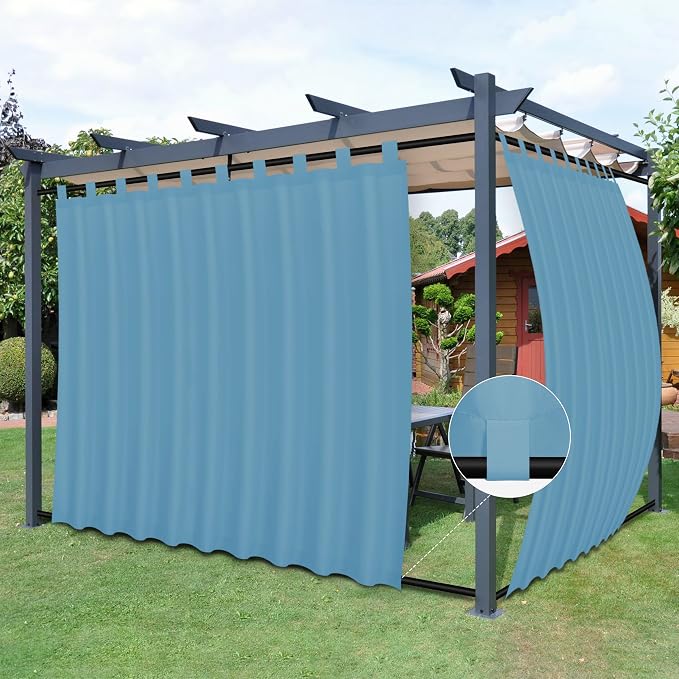 Easy-Going Outdoor Patio Curtains 2 Panels, 110x108 inch, Sky Blue | Privacy by Easy-Going