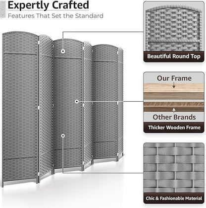 Sorbus 6 Panel Room Divider 6 ft. Tall - Privacy Screen, Extra Wide Double Hinged Panels, Mesh Hand-Woven Design, Partition Room Dividers and Folding Privacy Screens, Wall Divider for Room Separation