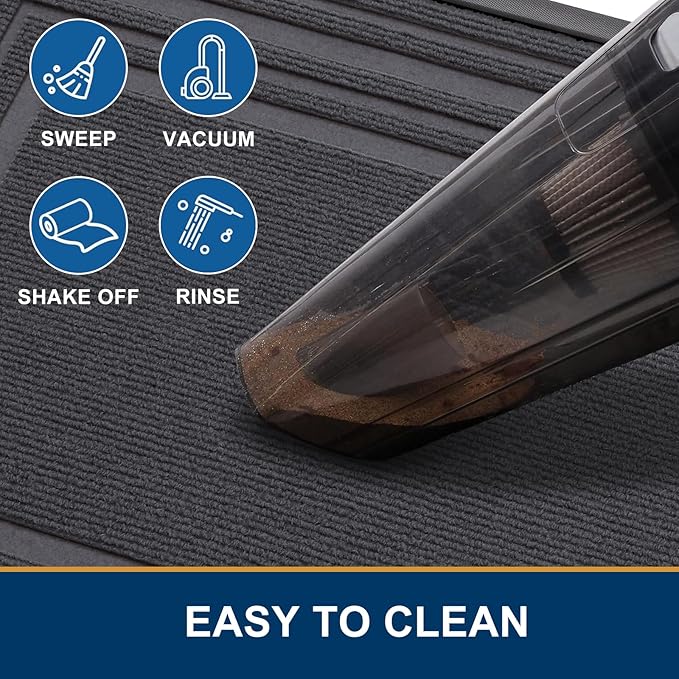 Buganda Front Door Mat Indoor Outdoor Entrance, Non-Slip Natural Rubber Doormats, Easy Clean, Low Profile, Dirt Trapper Entryway Floor Mats for Outside, Garages and Patios, 29.5x17, Light Grey
