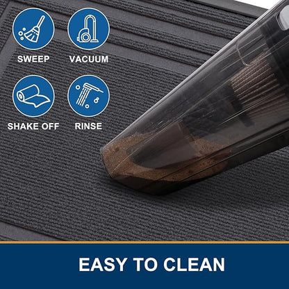 Buganda Front Door Mat Indoor Outdoor Entrance, Non-Slip Natural Rubber Doormats, Easy Clean, Low Profile, Dirt Trapper Entryway Floor Mats for Outside, Garages and Patios, 29.5x17, Light Grey