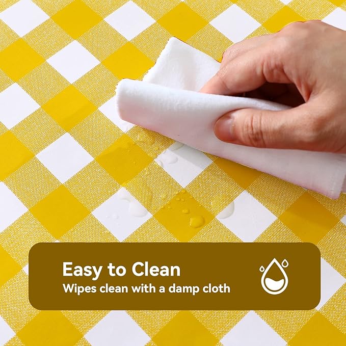 Romanstile Square Vinyl Tablecloth, 100% Waterproof Buffalo Gingham Plastic Table Cloth, Heavy Duty Wipeable Checkered Table Covers for Outdoor, Camping, Picnic, Patio - 54 x 54, Yellow and White
