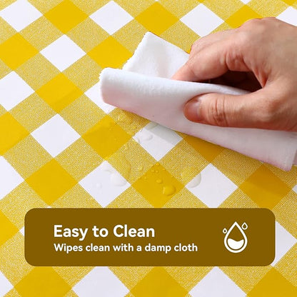 Romanstile Rectangle Vinyl Tablecloth, 100% Waterproof Buffalo Gingham Plastic Table Cloth, Heavy Duty Wipeable Checkered Table Covers for Outdoor, Camping, Picnic, Patio - 54 x 120, Yellow and White