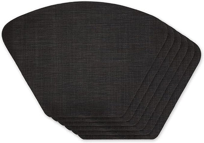 DII PVC Tabletop Collection Woven Indoor/Outdoor, Wedge Placemat Set, Black, 6 Piece