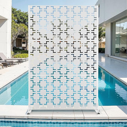 Metal Privacy Screen for Outdoor & Indoor Use, Free Standing Privacy Screen for Patio Garden Pool, 72" H x 47" W Decoative Privacy Panels, Weather Resistant, Easy Assembly (White Square)