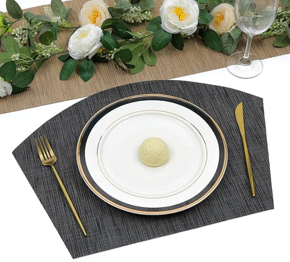 SHACOS Large Size Wedge Placemats with Centerpiece Round Mat Set of 5 Round Table Place Mats Washable Dining Table Placemats Reversible Durable, Black Gray