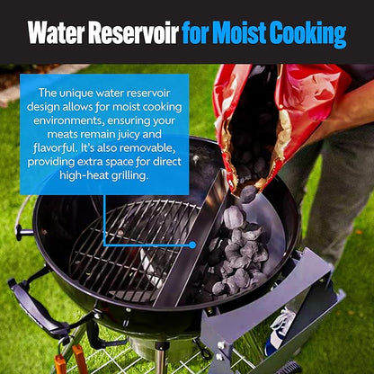SnS Grills Patented Slow ‘N Sear® Deluxe Insert - Stainless Steel Charcoal Basket with Removeable Water Reservoir for Low ‘N Slow Smoking & Charcoal Grilling on Weber & Other Kettle Grills - 22 in