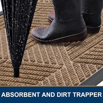 Smiry Front Door Mat Outside Entrance, Heavy Duty Sturdy Natural Rubber Doormat, Trap Dirt and Moisture, Easy Clean Low Profile Mats for Indoor Outdoor Entry, Irregular Triangle (47x32, Light Brown)
