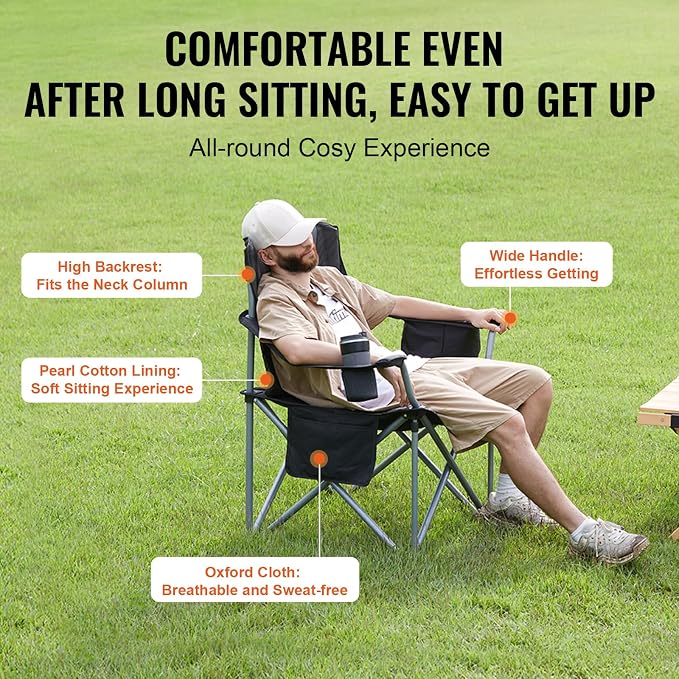 VEVOR Oversized Camping Folding Chair, Portable Heavy Duty Outdoor Quad Lumbar - Image 6
