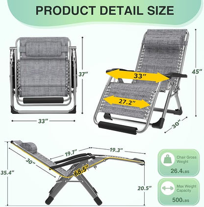 Suteck Oversized Zero Gravity Chair, 500LBS 33" XXL Reclining Lounge Chairs | - Image 2
