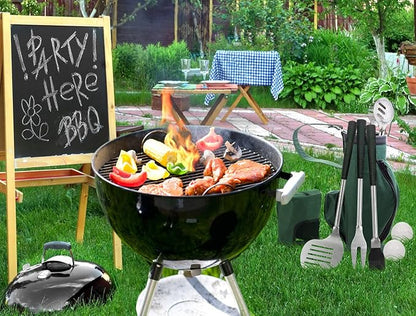 POLIGO 7PCS Golf-Club Style BBQ Tools Set Grilling Tools with Rubber Handle - Stainless Steel Grill Accessories for Outdoor Grill Set Premium Grill Utensils Set Christmas Birthday Gifts for Men Dad