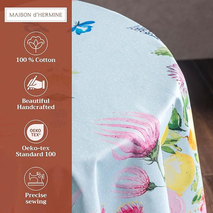 Maison d' Hermine Table Cloth Round Table 100% Cotton 69 Inches Tablecloth Reusable Decorative for Dining Room, Farmhouse, Home, Party, Festive & Wedding Spring Summer - Jardin D'Ete - Mint