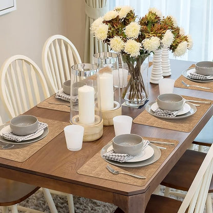 Maxpearl Faux Leather Placemats Set of 4 - Waterproof - Wipe Clean - Heat Resistant - Anti Slip Dining Table Place Mats, Suitable for Indoor & Outdoor Use, 17’’×12’’, Brown
