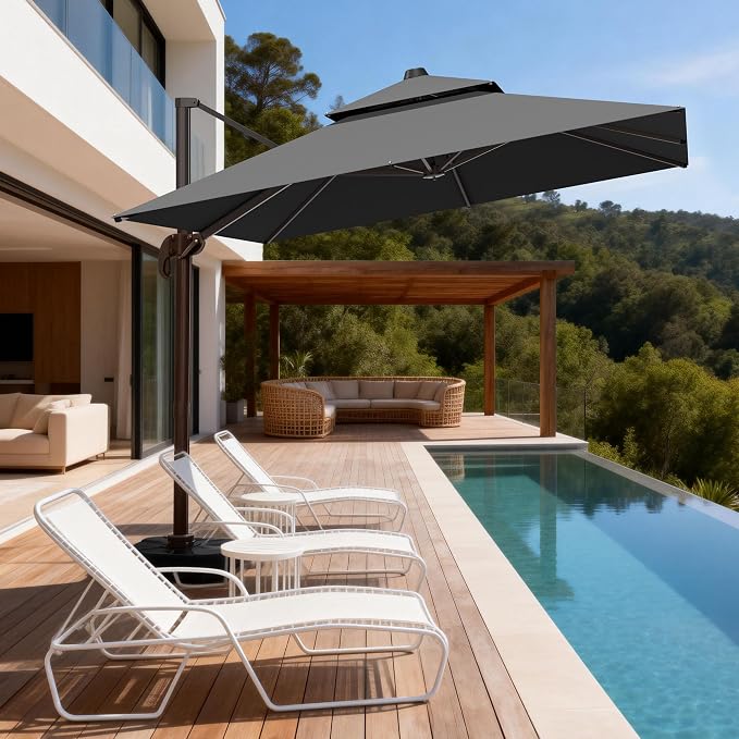 10x10Ft Patio Umbrella Outdoor Cantilever Rectangle Umbrella, 6-Level Tilt & - Image 7