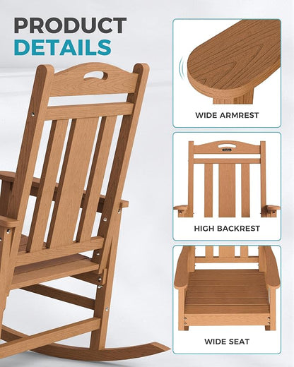 Oversized Outdoor Rocking Chairs Set of 2, 380lbs Heavy-Duty Large Patio Rocker - Image 4