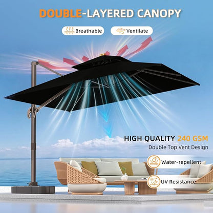 10' X 13' Outdoor Patio Umbrella Large Rectangle Cantilever Umbrella Heavy Duty - Image 3