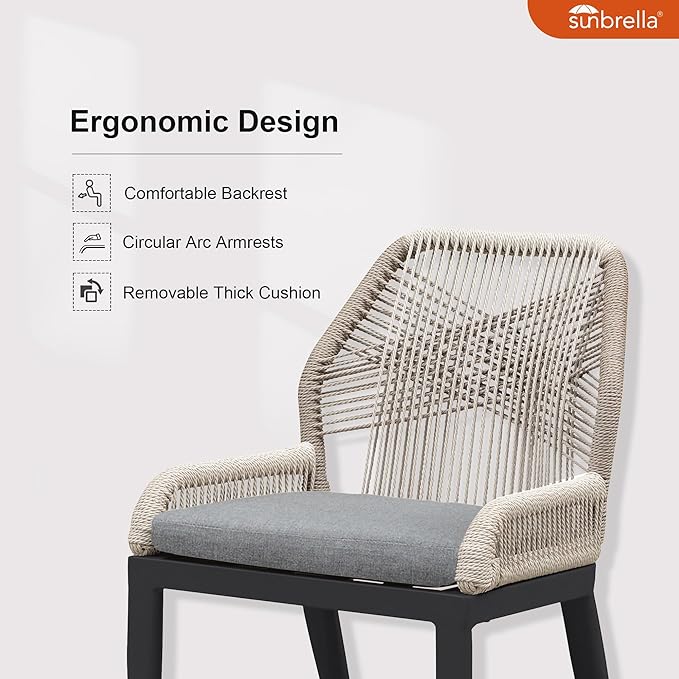 PURPLE LEAF 9 Pieces Patio Dining Set Aluminum Rectangular Table and Wicker Chairs with Cushions for Kitchen Porch Garden Modern Outdoor Furniture Sets, Beige and Dark Grey