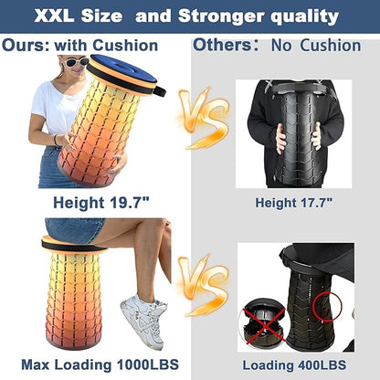 ALEVMOOM Upgraded XXL Telescoping Stool with Cushion,Taller 50cm Wider 30cm Collapsible More Sturdy Capacity 1000Lbs,Portable Camping Adjustable Stool for Garden Fishing Hiking Mountain BBQ (Fire)