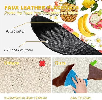 Fruit Placemats Set of 4 - Faux Leather Heat Resistant Placemats for Dinner Table, Non-Slip Waterproof Oil-Proof Washable Reusable Placemat for Indoor Outdoor Kitchen Decor, 15.75In*11.81In