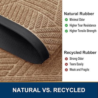Smiry Front Door Mat Outside Entrance, Heavy Duty Sturdy Natural Rubber Doormat, Trap Dirt and Moisture, Easy Clean Low Profile Mats for Indoor Outdoor Entry, Irregular Triangle (47x32, Coffee)