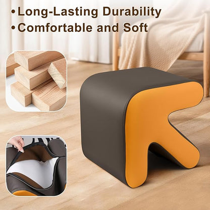 H&B Luxuries Ottoman, Foot Stool with Creative Shape, Napa Leather Ottomans, Removable Outer Foot Rest, No Assembly Required, Ottoman for Living Room, Bedroom, Entrance, Gray Yellow