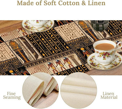Ancient Egyptian Table Runner, Vintage Abstract Mystical Hieroglyphics Culture Table Runner for Dining Coffee Party Holiday Farmhouse 13x120in