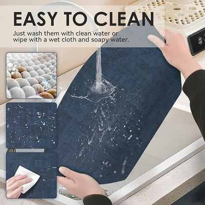 Round Table Placemats Set of 6, Faux Leather Wedge Shape Place Mats Heat Resistant Wipeable Washable Table Mats for Dining Outdoor Indoor, Dark Blue