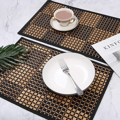 Placemats Set of 4 for Dining Table, Bamboo Place Mats for Kitchen Table Decor, Table Mats Heat Resistant & Non-Slip for Indoor/Outdoor Party, Table Placemats Set of 4 for Dinner Table Black