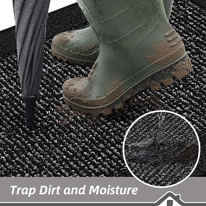 BEQHAUSE Indoor Door Mat 20" x 32", Dirt Trapper Door Mats Non-Slip Entryway Rugs Washable, Resist Dirt Absorbent Welcome Mat, Low Profile Floor Mats for Front Back Door and Entryway, Black