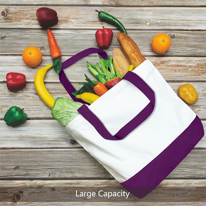 TOPDesign 1-Pack Super Strong Large 12oz Cotton Canvas Tote Bag, Reusable Grocery Shopping Cloth Bag, Fashionable Two-Tone Tote for Crafts, DIY Your Creative Designs