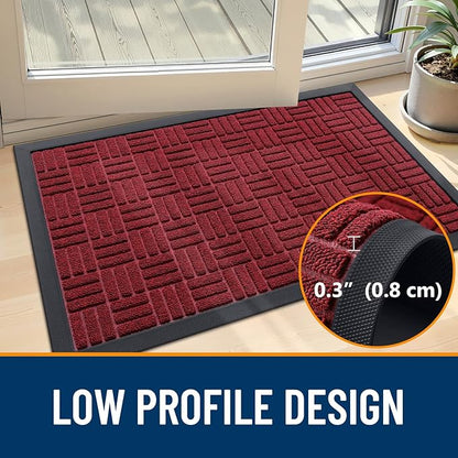 OLANLY Front Door Mat Outside Entrance 35x23, Absorbent, Heavy Duty Sturdy Natural Rubber Doormat Indoor Outdoor, Non-Slip, Stain and Fade Resistant, Low Profile Floor Mat for Entryway, Black Red
