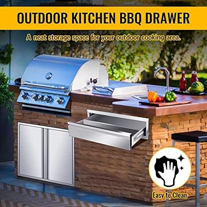 Outdoor Kitchen Stainless Steel Triple Access BBQ Drawers With Handle For BBQ Island Patio Grill Station,Single Drawer