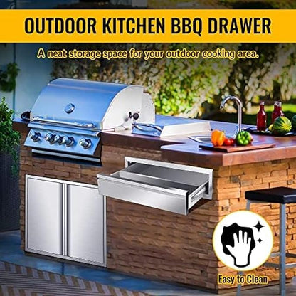 Pull Out Trash Drawer, Lower Sliding Rails Stainless Steel Roll Out Trash Bin Pull Out Tray With Handle For Outdoor Kitchen BBQ Island Grill Station,Single Drawer