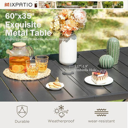 7 Pieces Outdoor Dining Set for 6, Patio Dining Set Wicker Rattan Chairs with Soft Cushion and Metal Rectangular Table, Wicker Patio Table and Chairs for Backyard Porch