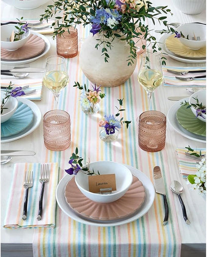 Solino Home Linen Table Runner 90 Inches Long - Julia, 100% Pure Linen Multicolor Muted Pastel Stripe Table Runner 14 x 90 Inch for Dining, Spring, Easter