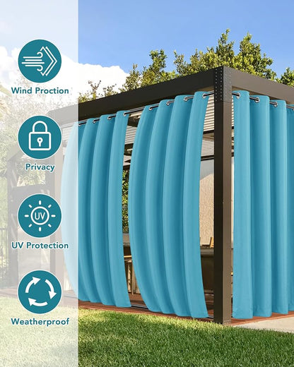 Windproof Outdoor Curtains for Patio Waterproof 4 Pcs 54x84 In Teal | Grommet - Image 3