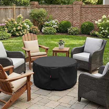SheeChung Round Gas Fire Pit/Table Cover-Fit 34-38 inch Outdoor Firepit Bowl,600D Heavy Duty Patio Cover,100% Weather Resistant&Waterproof for Backyard,Porch,Deck,Camping,Grill,38”Dia X 22”H