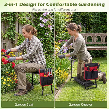 2-in-1 Garden Kneeler and Seat, Folding Garden Seat w/EVA Foam Kneeling Pad & - Image 3