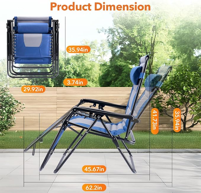 Alpen Zero Gravity Chair, Portable Padded Patio Chairs - Image 3
