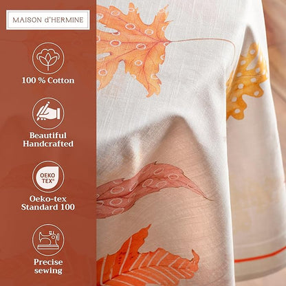 Maison d' Hermine Table Cloth Round Table 100% Cotton 63 Inches Fall Tablecloth Reusable Everyday Use for Thanksgiving Christmas Decorations Dining Farmhouse Party (Colours of Autumn)